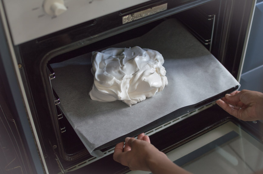 Pavlova into the oven